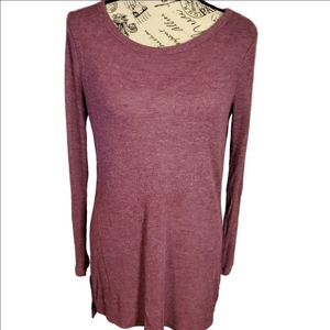 Simply Styled ribbed purple long sleeve high low hem tunic size large